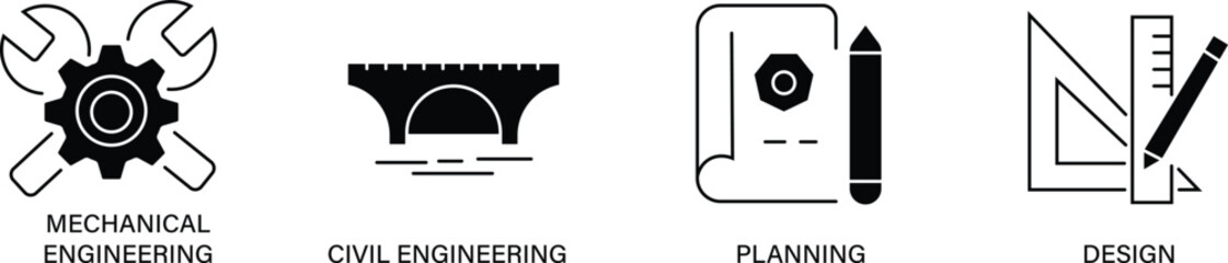  Flat vector icon icons for engineering, tools, construction, and technical work.