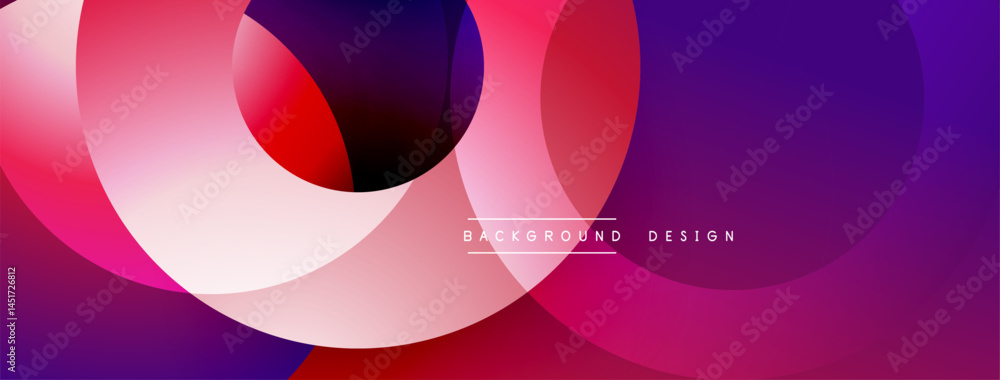 Poster Abstract colorful circles overlap, creating dynamic visual effect. Gradient shades blend smoothly, forming modern background design.