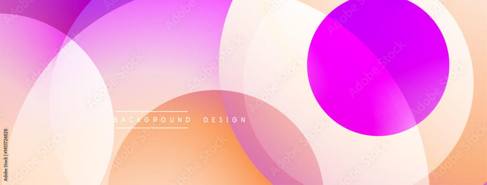 Poster abstract colorful circles overlap. gradient shades create dynamic visual effect. soft hues blend, fo