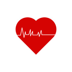 Red heart with pulse heartbeat line vector medical cardio symbol health monitor graph illustration