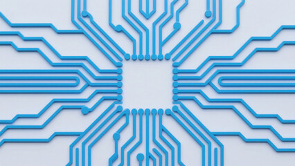 A symmetrical pattern resembling a circuit board, with blue lines forming loops and intersections