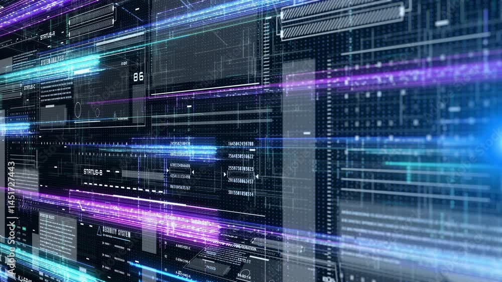 Poster HUD technology digital cyberspace data network connection perspective view 4K motion background.