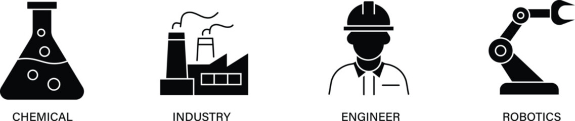 Flat vector icons for engineering, tools, construction, and technical work..