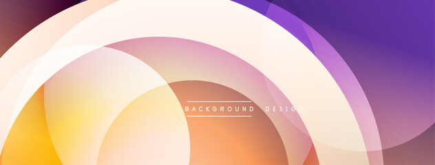Abstract circles overlap, creating warm orange, purple gradients. Soft colors blend, forming modern background design. Smooth transitions present visual harmony.