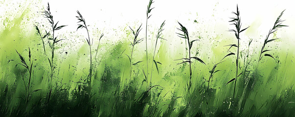 Vibrant Green Grass Abstract Painting Lush Greenery Artwork