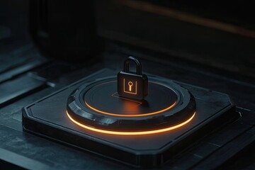 Secure lock on glowing platform