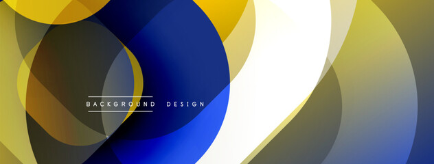 Obraz premium Abstract geometric shapes overlap. Colors include blue, yellow, brown, white. Modern design element for backgrounds, presentations.