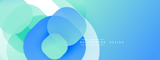 Abstract blue design features overlapping translucent circles. Soft gradients create depth, modern aesthetic. Minimal text present.