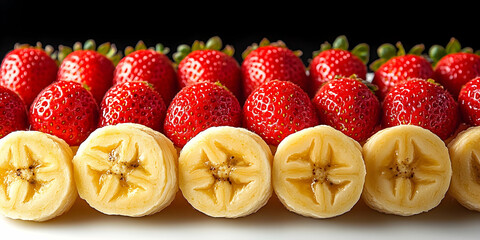Vibrant Red Strawberries and Yellow Banana Slices Photo