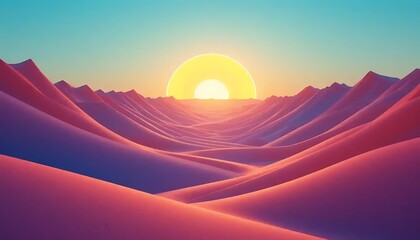 Abstract sunset over surreal pink dunes landscape with vibrant gradients