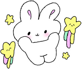 별과 함께 있는 귀여운 토끼 일러스트 스티커