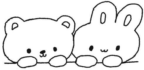 곰돌이와 토끼  캐릭터 라인드로잉