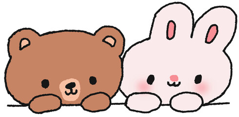 곰돌이와 토끼 캐릭터 귀여운 스티커 일러스트