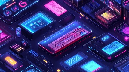 Retro Futuristic Tech Keyboard Interface.