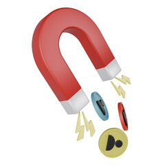 3d render magnet and people icon. social media attraction illustration concept