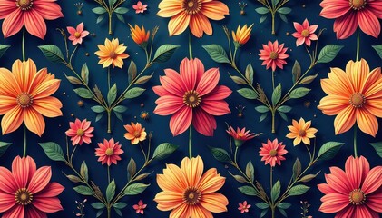 Intricate floral design, repeating seamlessly , flowers, endless