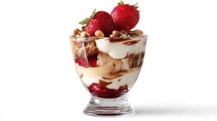 Delicious parfait with strawberries and nuts 