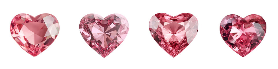 Fototapeta premium Heart-shaped ruby gemstones in various faceted cuts