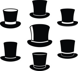 Classic top hat vector set - formal outline EPS, JPEG, PNG for weddings & logos