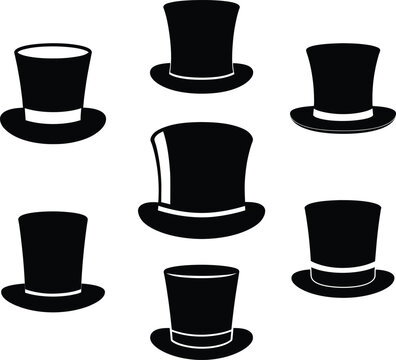 Classic top hat vector set - formal outline EPS, JPEG, PNG for weddings & logos