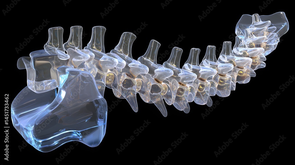 Aufkleber a highly detailed realistic 3d render of a human spine section made entirely from clear transparent 
