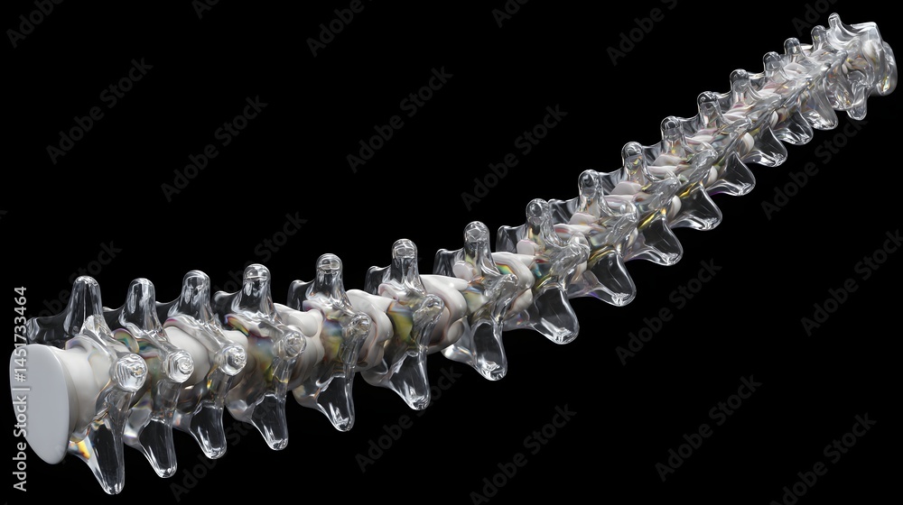 Aufkleber a highly detailed realistic 3d render of a human spine section made entirely from clear transparent 