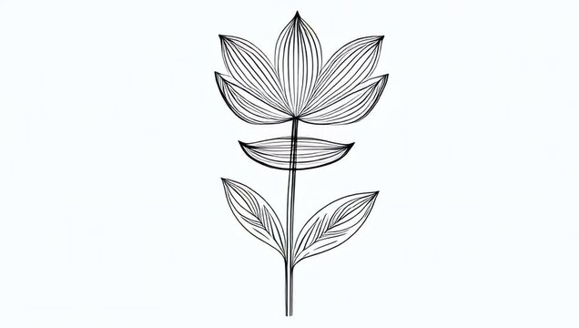 Elegant black line art of a flower being drawn gradually on a white background, minimal and aesthetic animation with smooth stroke-by-stroke effect, 5-second duration., Created with generated AI.