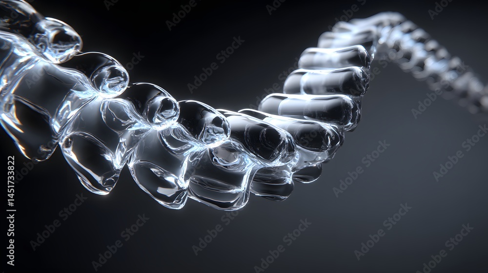 Poster a highly detailed realistic 3d render of a complete vertebral column made entirely from clear transp