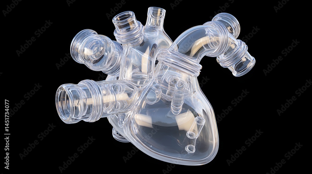 Poster a highly detailed realistic 3d render of a human heart structure made entirely from clear transparen