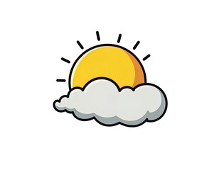 Cartoon Sun & Cloud Icon, Weather Forecast, transparent background