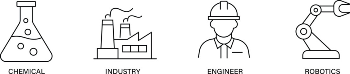 flat vector  line icons for engineering, tools, construction, and technical work