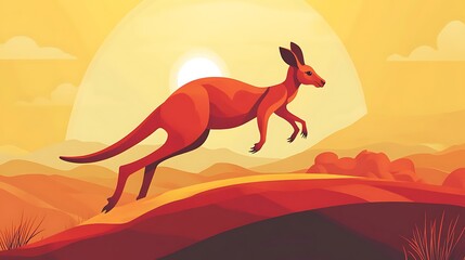 Kangaroo leaping sunset outback.