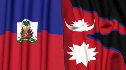 Flags of HAITI and NEPAL with realistic cloth texture