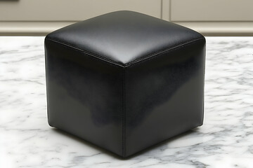 Black Leather Cube Ottoman Stool - Modern Minimalist Home Decor Accessory