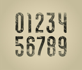 Paint numbers set made shabby style, distressed numerals 0 to 9, vector illustration 10EPS