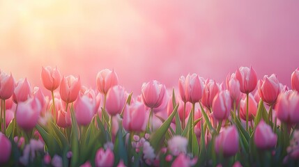 Pink Tulips Field