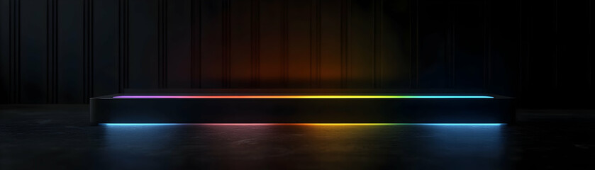 Dark Abstract Background with Illuminated Rainbow Platform 3D Render