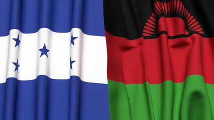 Flags of HONDURAS and MALAWI with realistic cloth texture