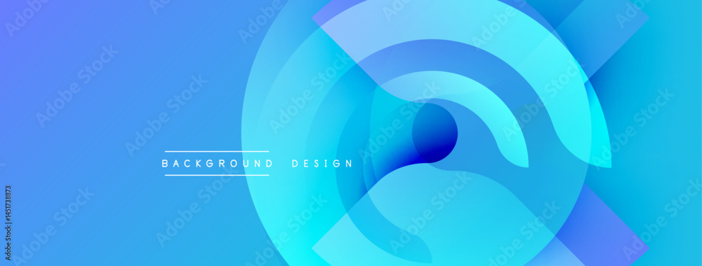 Poster Abstract blue gradients form circular shapes. Modern design elements create dynamic visual flow. Background suggests technology, innovation.