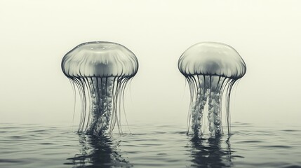 Two translucent jellyfish in still water