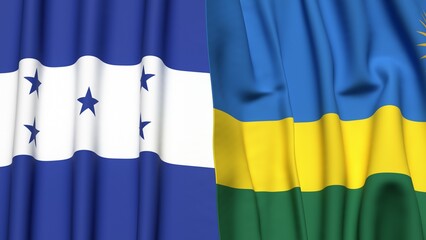 Flags of HONDURAS and RWANDA with realistic cloth texture