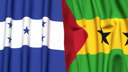 Flags of HONDURAS and SAO TOME with realistic cloth texture