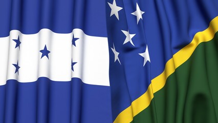 Flags of HONDURAS and SOLOMON ISLANDS with realistic cloth texture