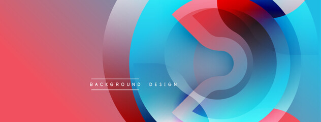 Abstract geometric design. Overlapping circles, vibrant colors create modern background. Red, blue hues dominate composition.