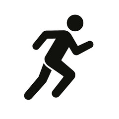  very simple flat and single minimalist Man Running Silhouettes in black on a white background 