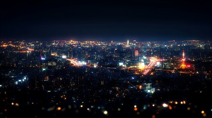 Fototapeta premium City lights shine below Mount Fuji high resolution picture
