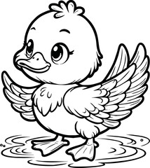 Cute duck vector illustration for children colouring page