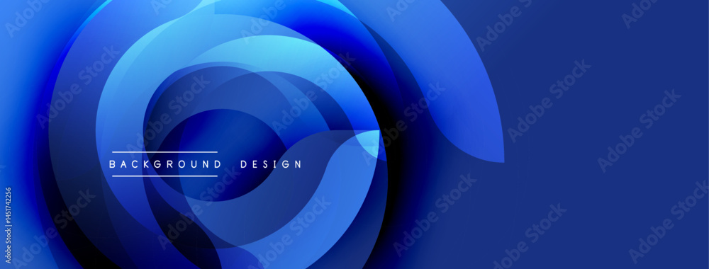 Poster Abstract blue layers create dynamic circular design. Modern aesthetic, smooth gradients, dark background provides contrast.