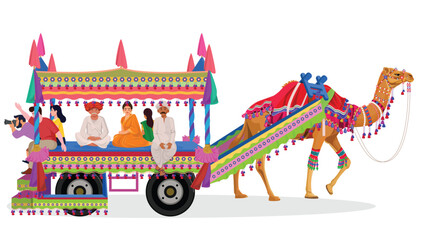 Decorated Camel Cart in Indian desert, Rann festival, Rann Utsav of Kutch, Gujarat, India.