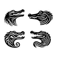 Illustration Of Alligator Silhouette Isolated Vector Featuring Scary Dangerous Wildlife Predator Crocodile Black Design Sharp Teeth Toothy Swamp Creature Emblem Badge Drawing Dark Nature Carnivore